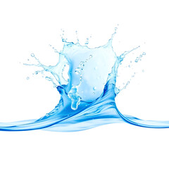 Blue water splashing on white background