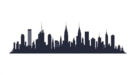 Silhouette illustration showcasing the various high rise buildings in a cityscape