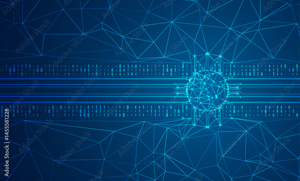 Aufkleber abstract technology background with polygonal lines and code. artificial intelligence illustration. 