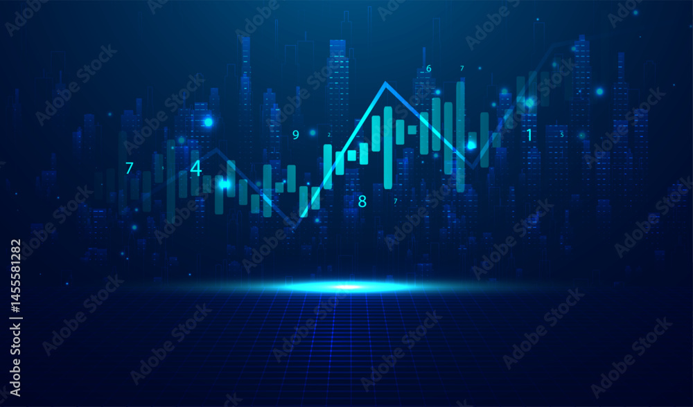 Poster abstract infographic visualization. financial chart with uptrend line graphs and candlesticks. futur