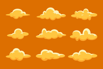 set of sunset cartoon cloud flat design