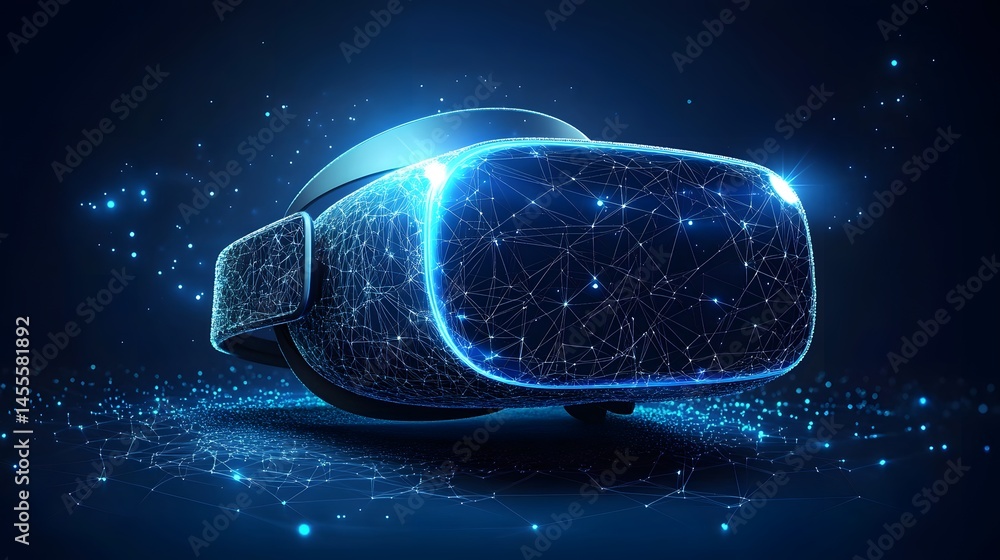 Aufkleber futuristic vr headset design, luminous blue lines against a dark blue backdrop create an immersive d