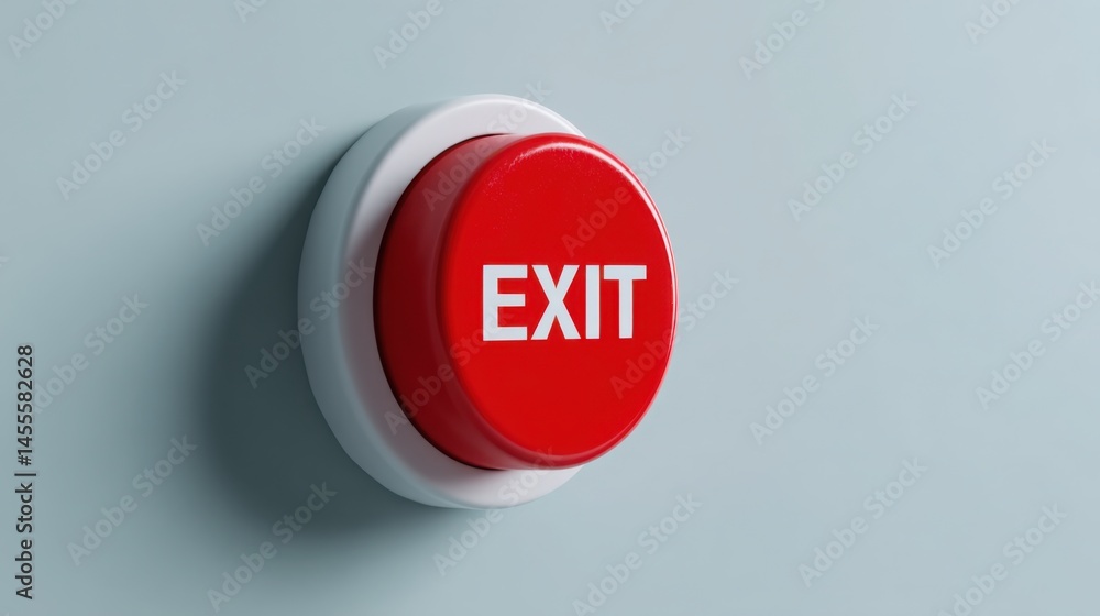 Poster bright red exit button signifying clear exit node concept for streamlined stress-free withdrawal str