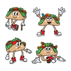 Taco mascot design. Cute taco vector pack.