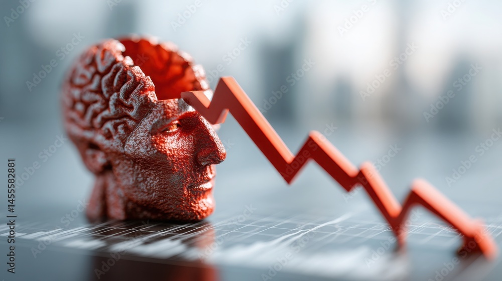 Poster abstract representation of a red human head with an upward graph arrow symbolizing cognitive arbitra