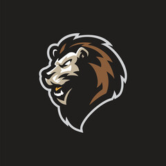Lion mascot logo design vector with concept style for badge, emblem and t shirt printing. Lion head illustration for sport and esport team.