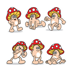 Mushroom mascot design. Cute mushroom vector pack.