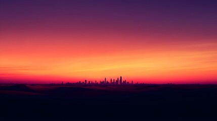 A vibrant sunset over a city skyline.