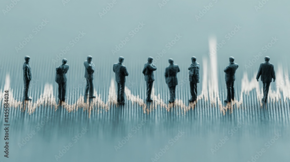 Poster group of people standing in front of building symbolizing data aligned investing decisions based on 