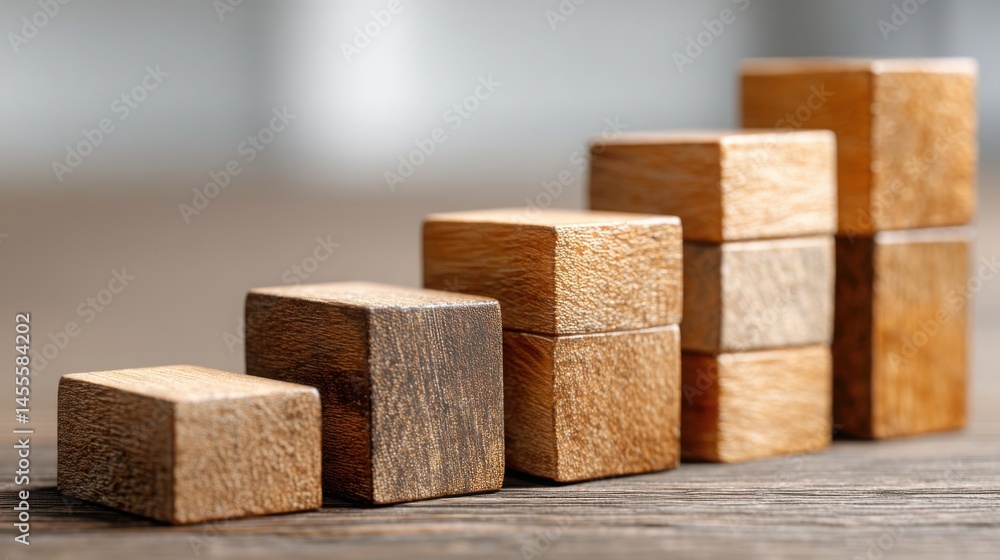 Poster wooden blocks arranged neatly to represent data-powered capital framework for modern financial struc