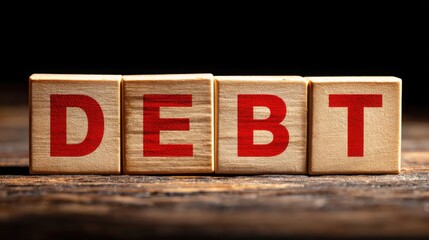 A block featuring the word debt symbolizing financial management and the concept of tracking and reducing owed amounts