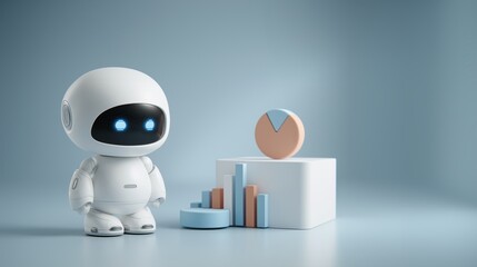 Artificial Intelligence Robot with Data Chart in 3D Style