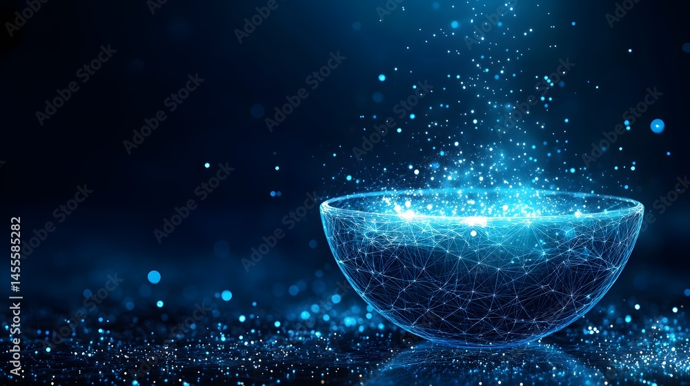 Leinwandbilder ethereal bowl emitting radiant particles in a deep blue space, creating a captivating digital displa