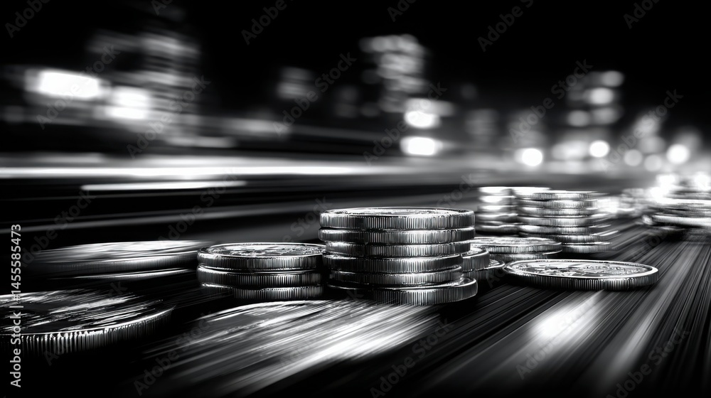 Poster assorted coins spreading on table illustrating dynamic trade entry and exit log for fast financial a