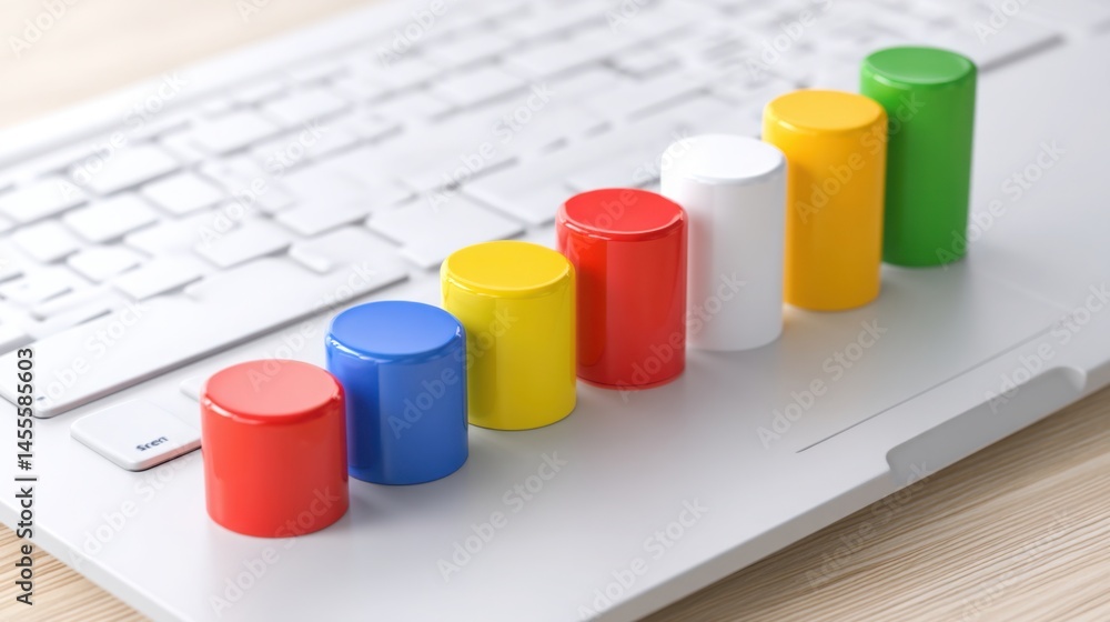 Poster a computer keyboard with colorful buttons illustrating the concept of earnings per share performance