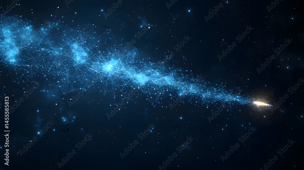 Leinwandbilder vibrant blue data network soars through a starry night. interconnected nodes create a digital specta
