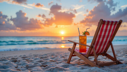 Beach Chair with Cocktail at Sunrise