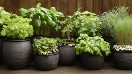 Assorted Potted Plants in Outdoor Garden