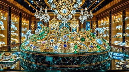 Obraz premium Luxurious Dubai Jewelry Display with Sparkling Gems