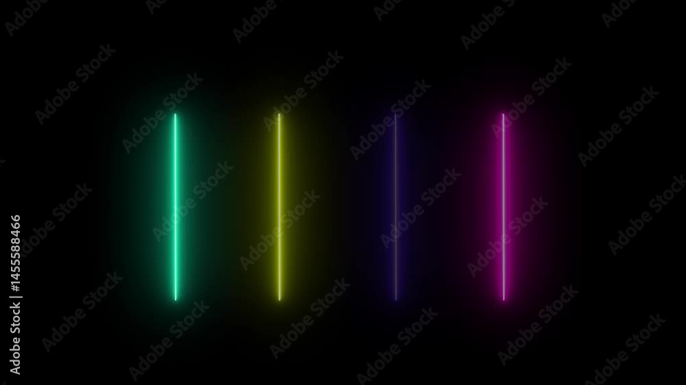 Poster neon glowing line blinking animation. neon lights blinking lines animation on the black background.