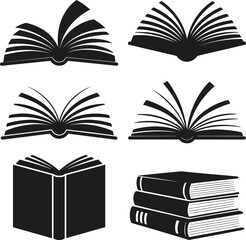 Set of Book Silhouette Vectors – Open and Closed Books for Back to School