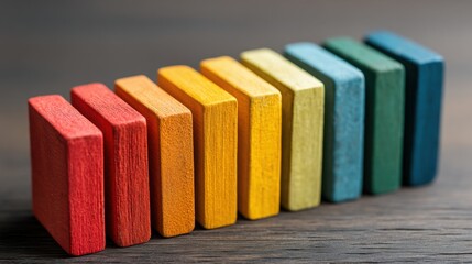 A row of colored wooden blocks representing a financial health scoring matrix for calm and structured rating assessment