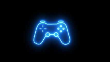  Glowing neon 3D joystick icon, looped spin. Game station controller, play console, joypad for videogames. Neon Gaming Joystick with backlight on the dark background © MdSumon