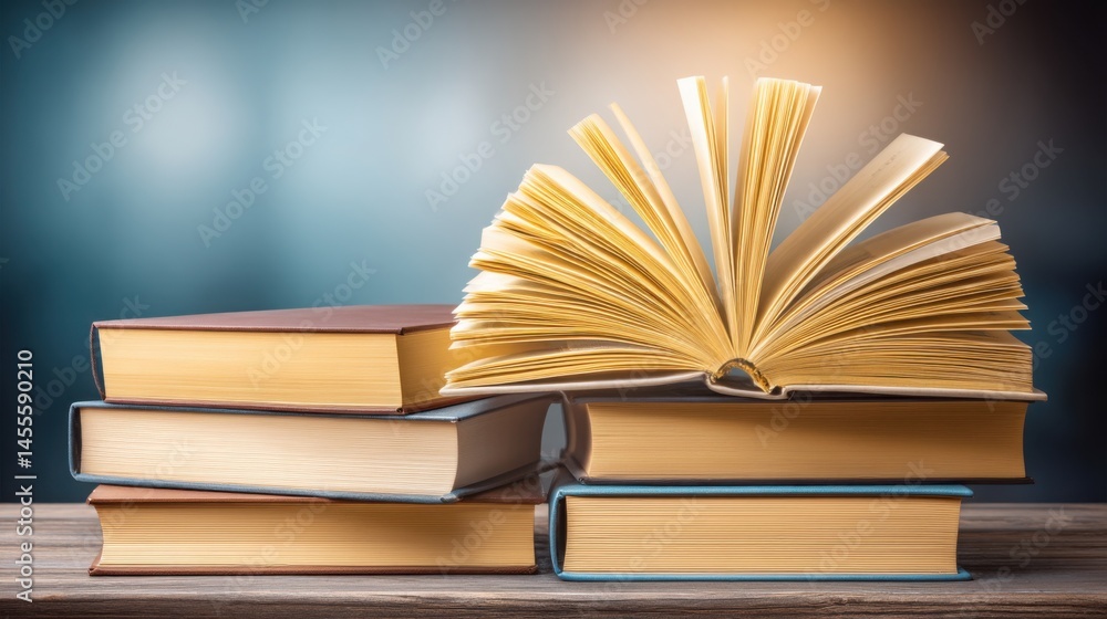 Poster stack of books representing financial literacy and understanding of monetary concepts for better fin