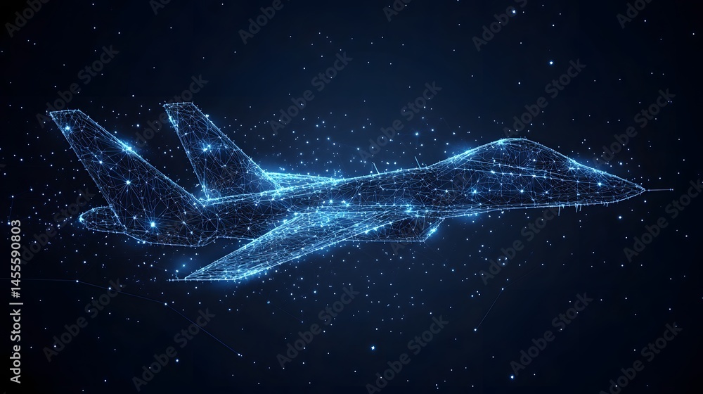 Aufkleber futuristic fighter jet soaring through a star-filled expanse, depicted as a glowing constellation. a