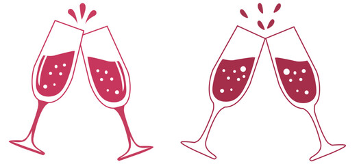 Champagne Glasses Toasting Vector Illustration Set