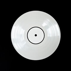 A white, blank, plastic vinyl record isolated on a black background, viewed from the top. --v 6.1 Job ID: 5eb25a81-8199-451f-9be9-a01992bfed26