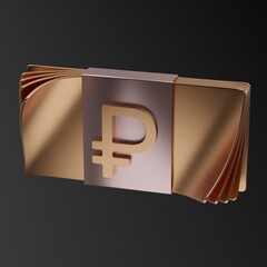 Rubles stack of banknotes. Gold banknotes. 3d illustration
