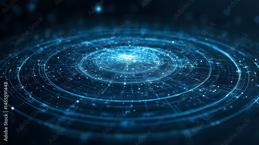 Aufkleber futuristic glowing blue tech pattern. concentric circles radiate from a central point, forming a hig