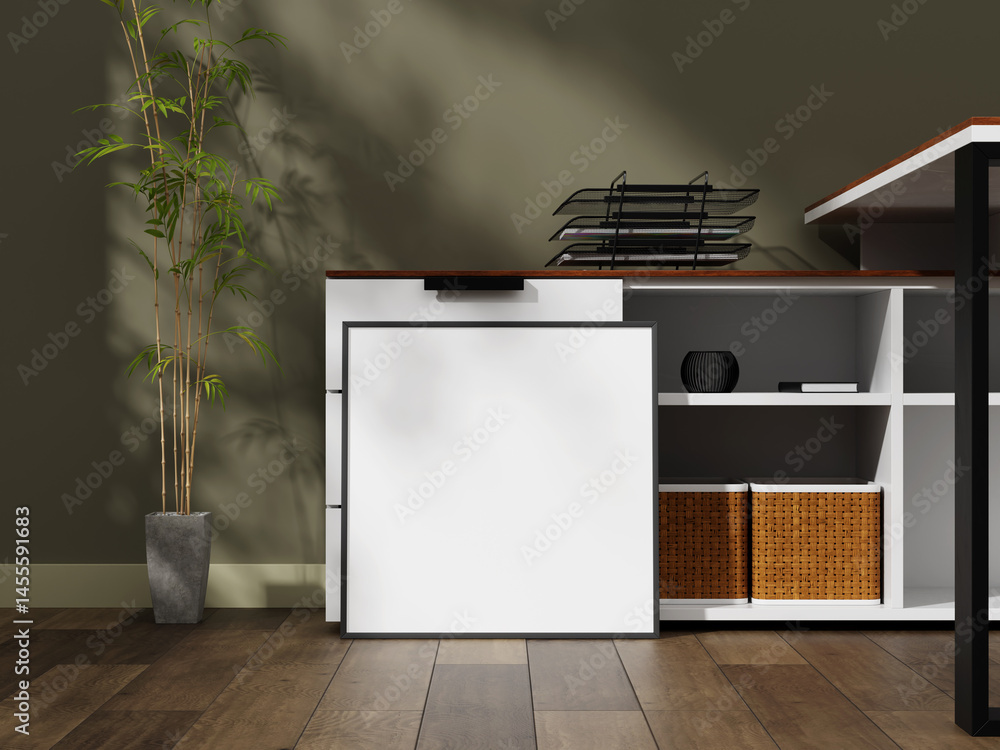 Poster simple frame mockup with soft shadows on the floor, featuring a clean and natural setting for displa