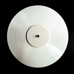 A white, blank, plastic vinyl record isolated on a black background, viewed from the top. --v 6.1 Job ID: 90f77296-947a-46d8-84a7-6af81a413a1b