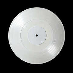 A white, blank, plastic vinyl record isolated on a black background, viewed from the top. --v 6.1 Job ID: 90f77296-947a-46d8-84a7-6af81a413a1b