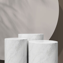 Multiple marble podiums set against a soft green background, creating an artistic and serene vibe.