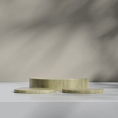 Three wooden podiums placed on a white surface with a dark background, showcasing elegance.