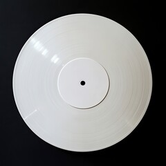 A white, blank plastic vinyl record on a black background, viewed from above. --v 6.1 Job ID: 10f6327f-e55f-4978-af5b-d9c846b67c57