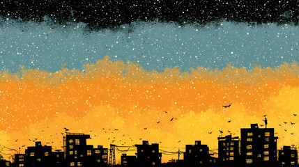 landscape with floating towers amid dynamic abstract energy flows