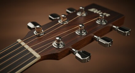 Closeup view of guitar headstock