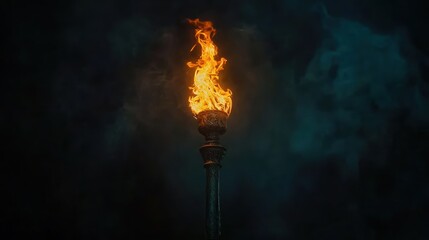 Burning torch in smoky atmosphere