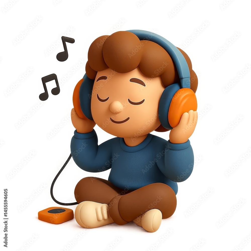 Poster 3d character enjoying music experience in relaxed setting