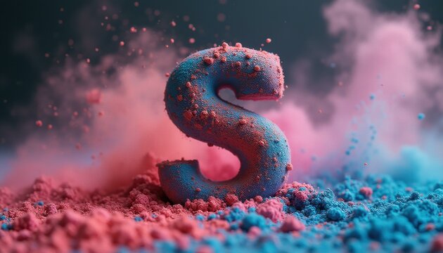 Powdered Letter S Resting in Pink and Blue Pigment, Soft Lighting and Dreamlike Atmosphere, Abstract Artistic Render - Powered by Adobe
