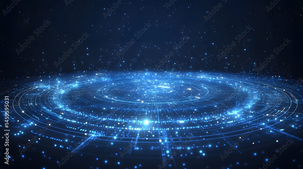 Aufkleber a digital realm of glowing dots and geometric patterns creates a mesmerizing abstract. concentric ri