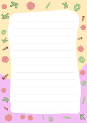 Cute Apple and Pencil Themed Lined Paper Template for Notes or Drawings Perfect for Kids and Students