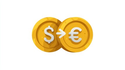 Currency Exchange Illustration Dollar to Euro Conversion with Gold Coins