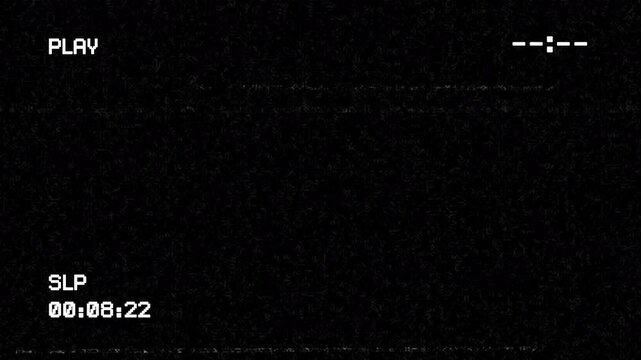 Play VHS Playback Screen Overlay with Timecode on a black background. 4K Video