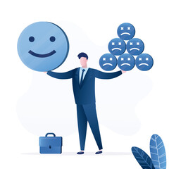 Confident businessman select positive thinking. Emotional balance, psychological concept. Mental balance, calm guy controlling emotions and feelings for work.