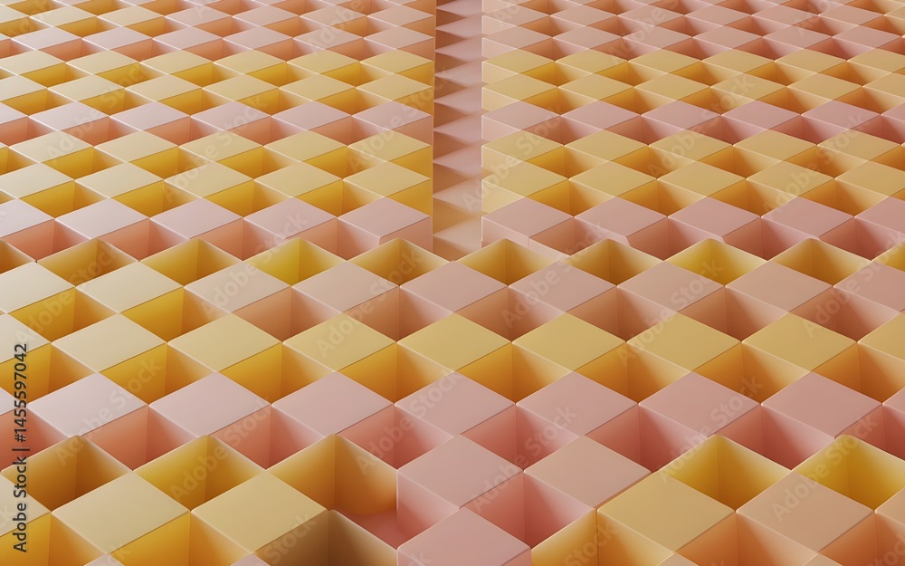 Poster 3d render of an infinite, seamless checkerboard pattern. the pattern alternates between sunny yellow